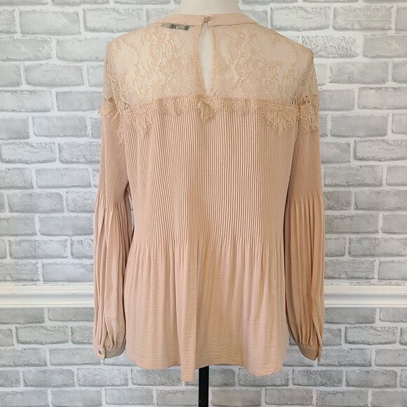 ADRIANNA PAPELL Pleated Lace Trim Blouse Long Sleeve XL Romantic Cottagecore - Picture 3 of 7